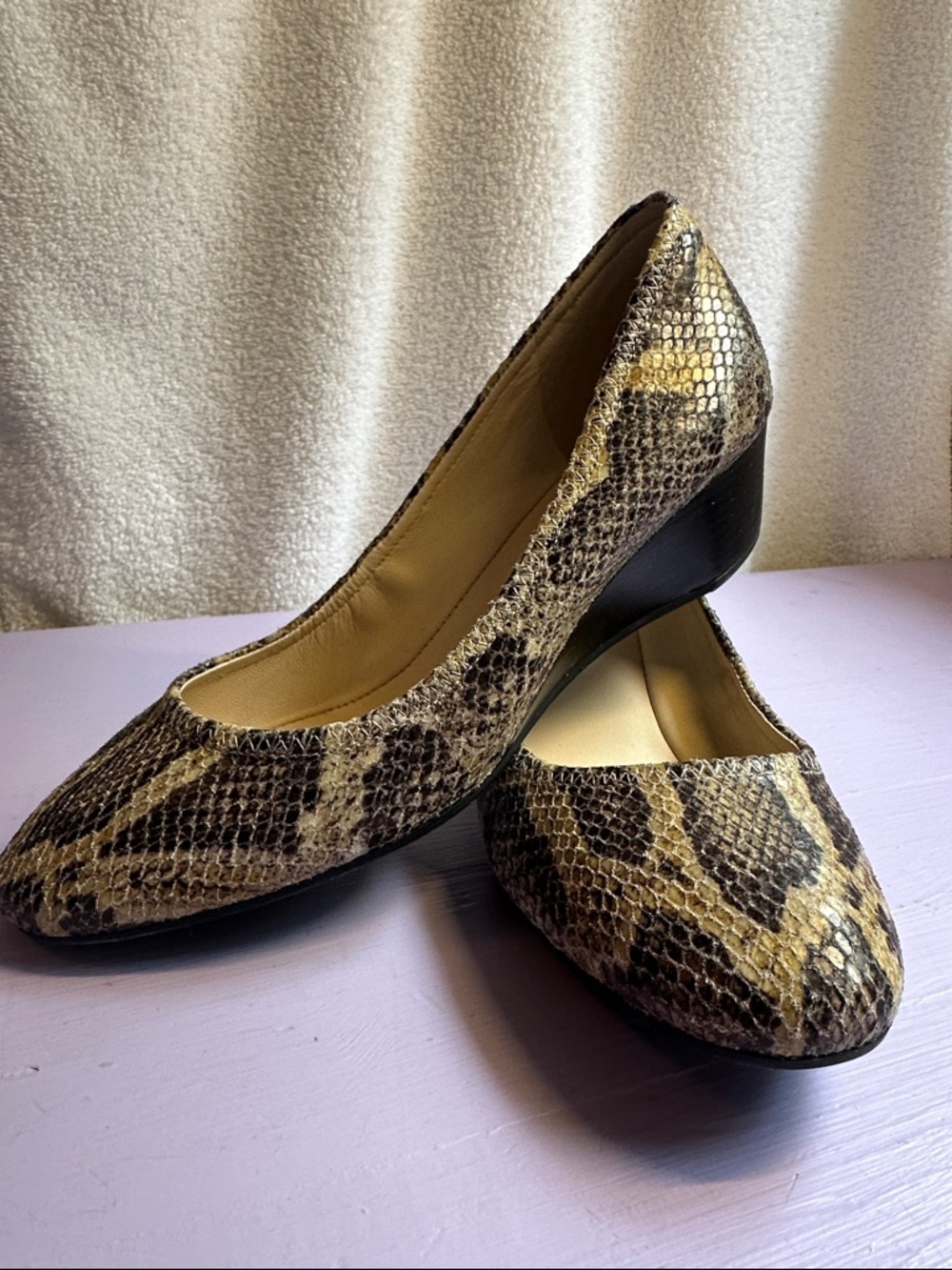 Cole Haan Snake-Print Wedge Pumps in Brown and Tan